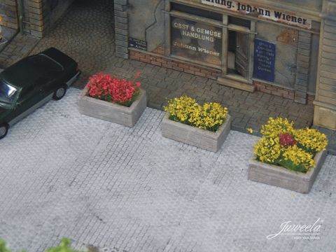 Juweela Straßenpflanzkübel Schwellen, Sortiment - 5+5x - H0 / 1:87 (JW28251)