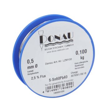 Donau Elektronik Lötzinn - Ø 0,5 mm - (60%Sn, 38%Pb, 2,5% Flux - 100g (DOLZM100)