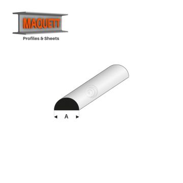 Maquett Styrene Profile - Halb Rundstab - Länge: 330mm - Weiß - 2,5mm/0.10" (401-55-3-v)