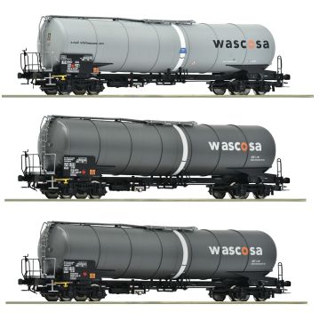 Roco Wagenset mit drei 4-achsigen Kesselwagen, Gattung Zacns, der Wascosa - Epoche: V - VI - 585mm - H0 / 1:87 (ro6600143)