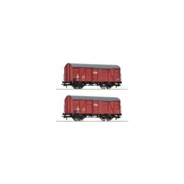 Roco Wagenset mit zwei 2-achsigen gedeckten Güterwagen, Gattung Gs, der Niederländischen Staatsbahnen - Epoche: IV -  - H0 / 1:87 (RO6600151 )
