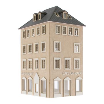Unique Laser-Cut Bausätze - Stadthaus "Cafe am Markt" - L: 113mm x B: 87mm x H: 190mm - H0 / 1:87 (10-0018-04)