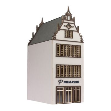 Unique Laser-Cut Bausätze - Stadthaus "Press Point" - L: 113mm x B: 72mm x H: 190mm - H0 / 1:87 (01-01-002)
